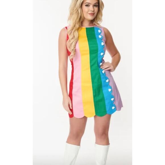 Unique Vintage Dresses & Skirts - Unique Vintage X Smak Parlour 1960s Rainbow Stripe Scallop Mini Dress Sz XL #20